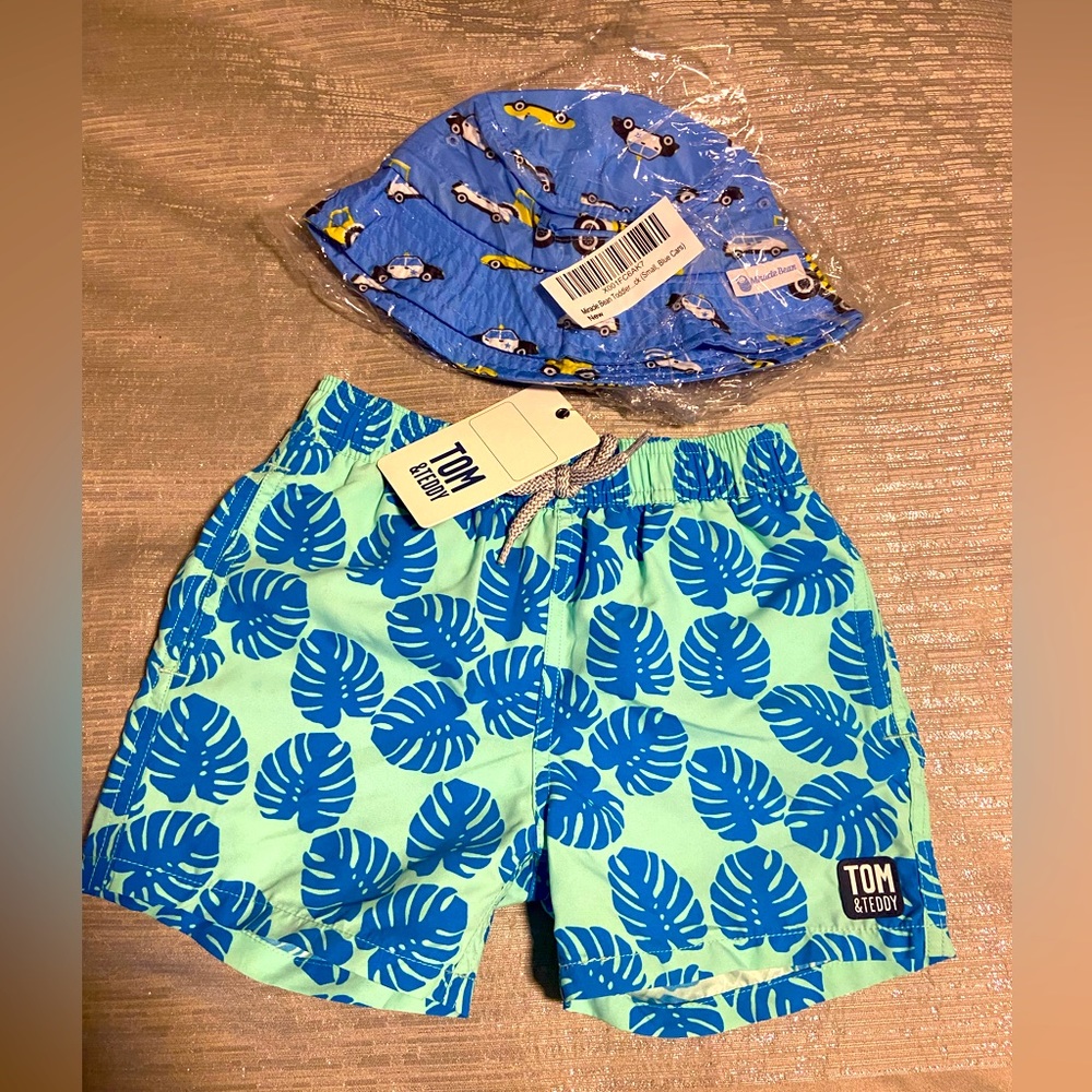Tom & Teddy Boys Bathing Suit Trunks NWT comes with hat!